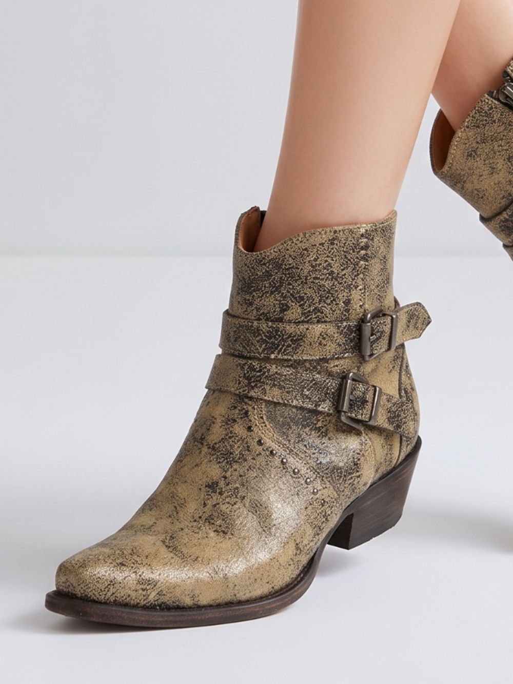 LUCCHESE • M6022 Marbled Suede Buckle Western Booties NWT 7.5 B